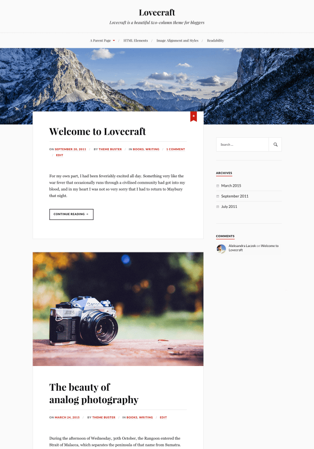 Lovecraft WordPress theme