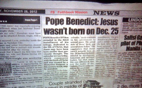 Image result for Pope Benedict Disputes Jesusâ Date of Birth